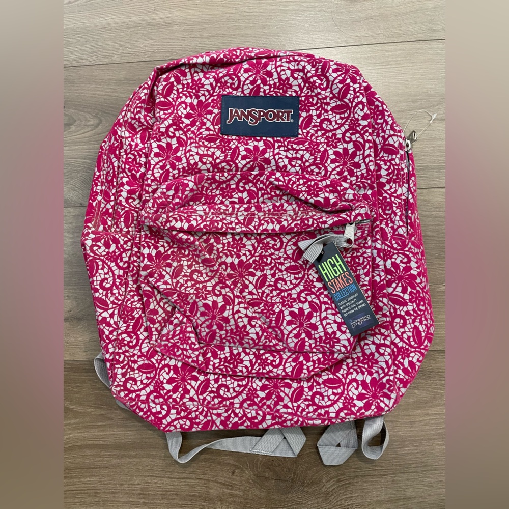 Jansport Fuchsia and White Patterned Backpack